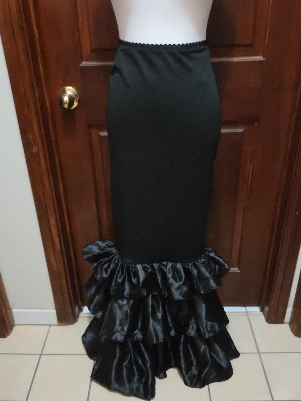 Dolls Kill Black Satin Tiered Ruffle Mermaid Maxi Dress